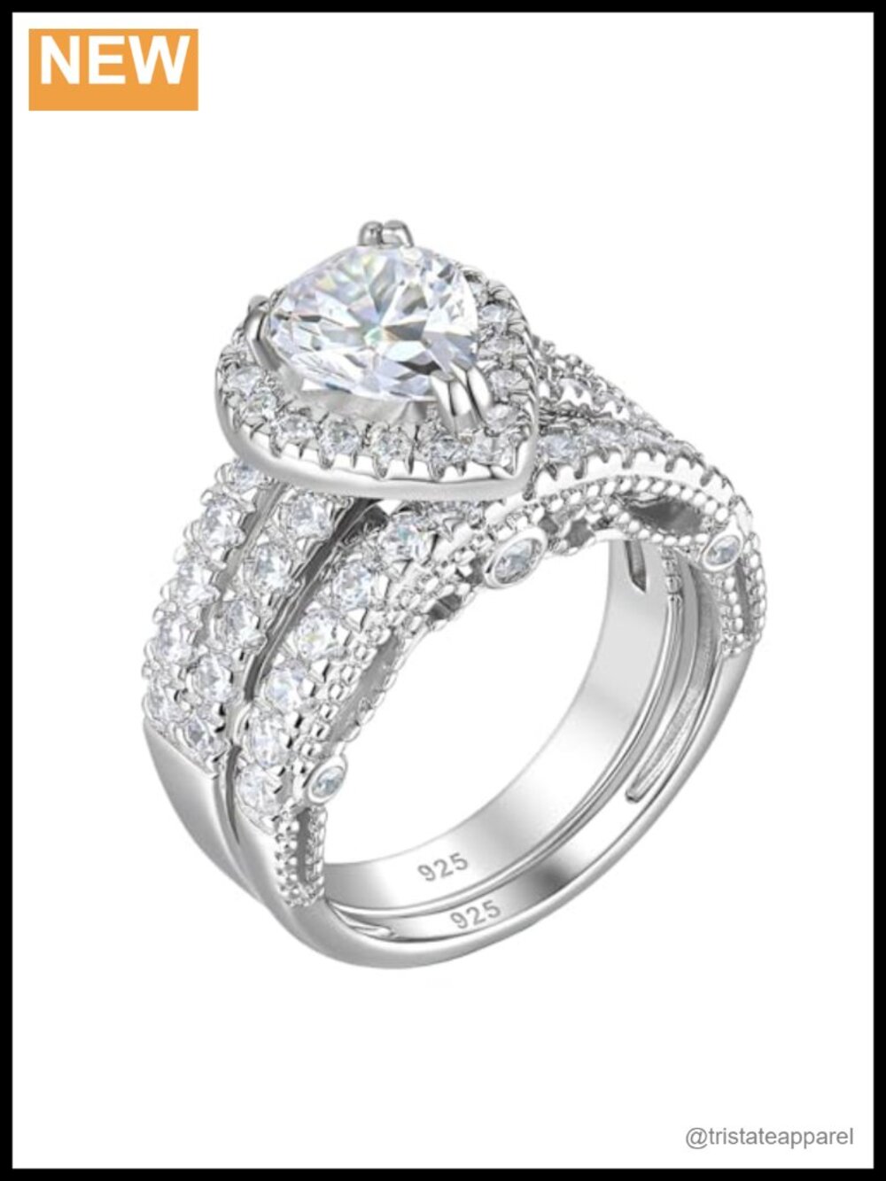 Sterling Silver Pear Shaped Cubic Zirconia Wedding Ring Set for Women